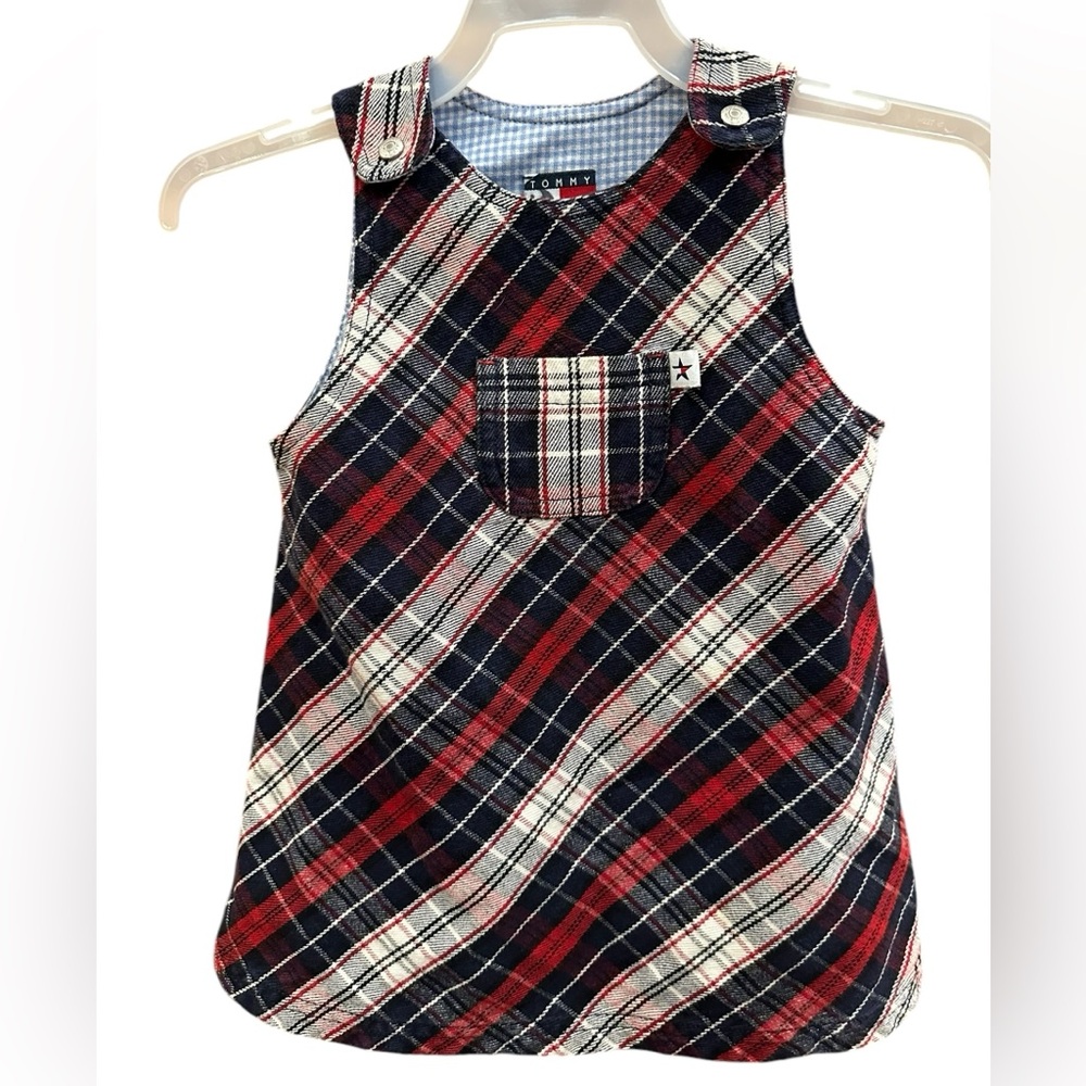 Tommy Hilfiger Baby Dress Jumper Plaid 12M 18M Red White Blue Snaps Sleeveless